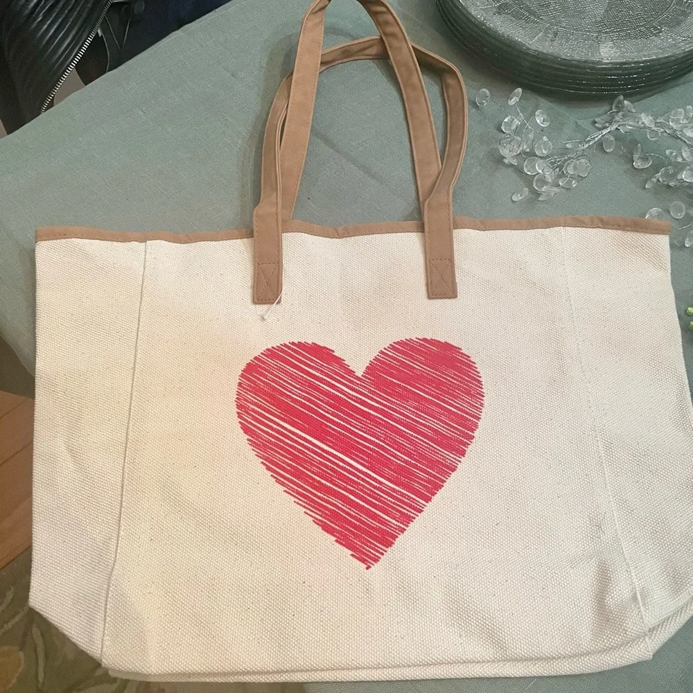 Anthropologie- Maurices Heart Canvas Tote NEW